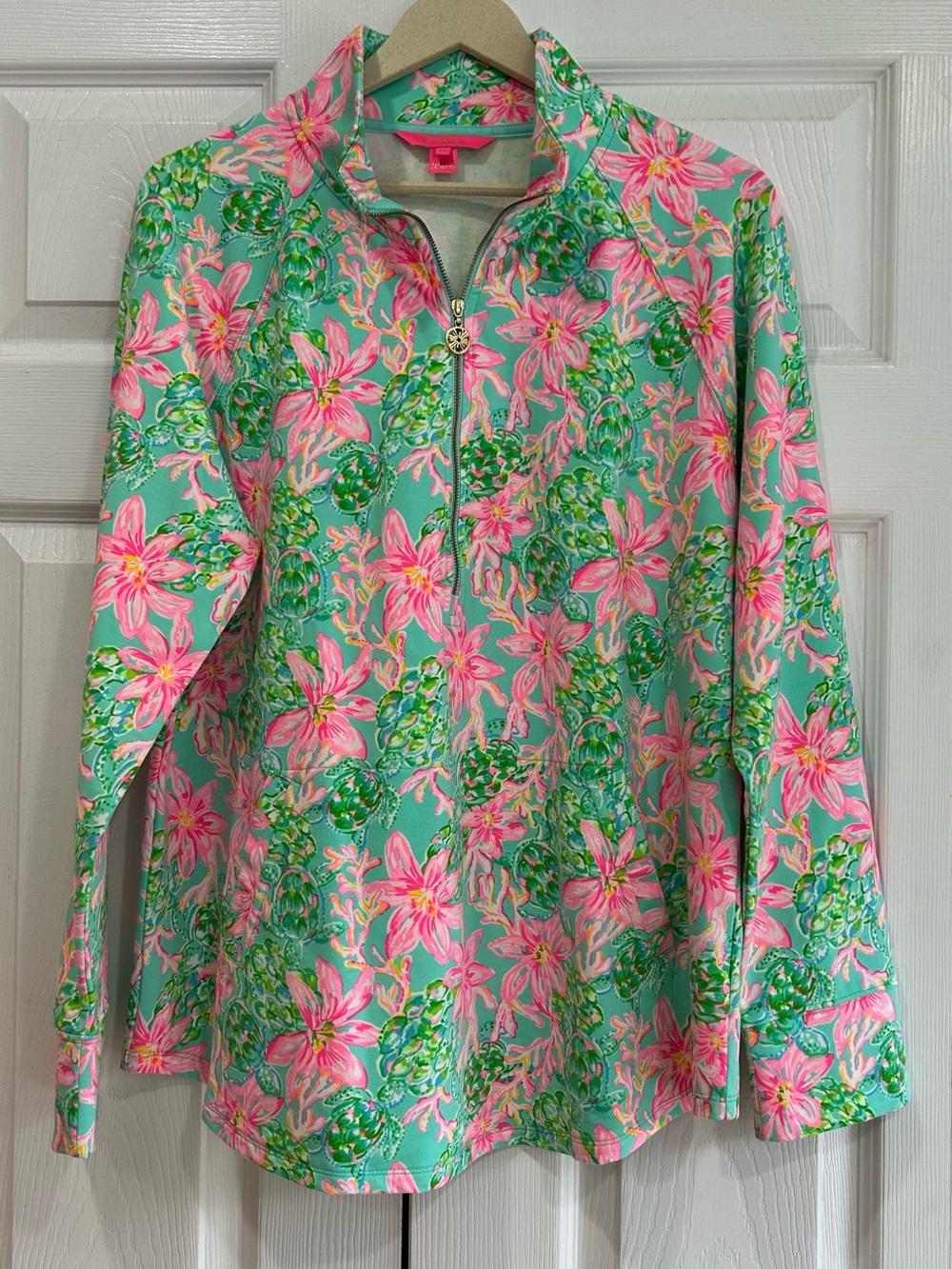 Lilly Pulitzer Skipper Top Womens XL Multi Tropical Floral Lined UPF 50+ 1/4 Zip